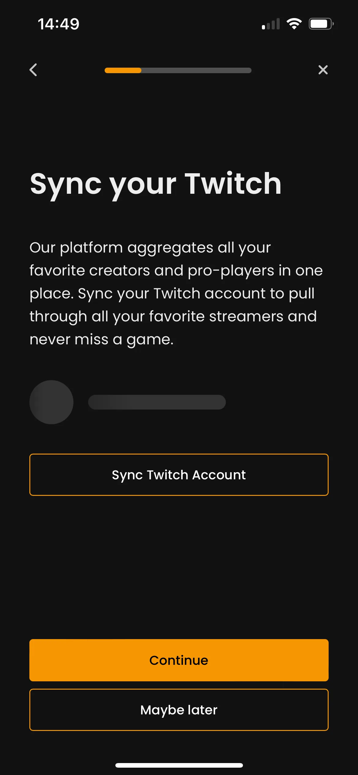 The sync your Twitch step in the MID.GG mobile app